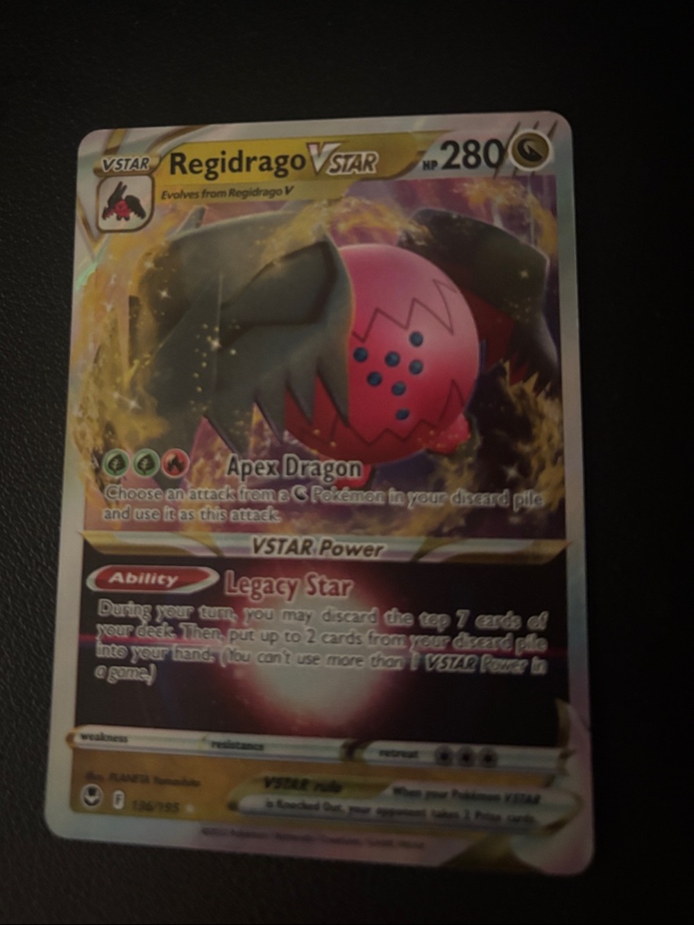 Pokemon Regidrago VSTAR Pink Red Gold Holo Trading Card
